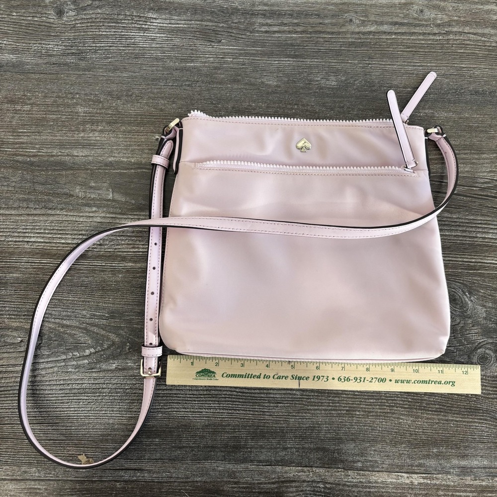 Kate Spade Crossbody Bag Womens Medium Pink Nylon Leather Zip Pocket Adjustable